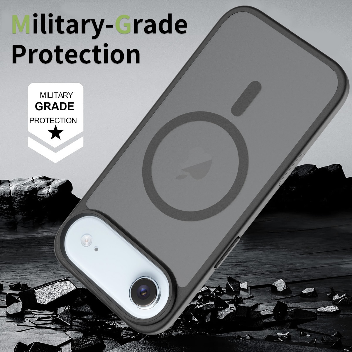 Husa de protectie pentru iPhone 17 Air, Omelivon, MagSafe, Incarcare Wireless, Antisoc, Margini Ridicate pentru Protectia Ecranului si a Camerelor, Negru