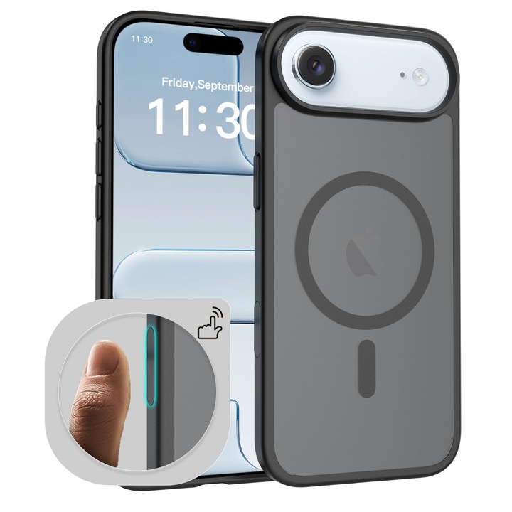 Husa de protectie pentru iPhone 17 Air, Omelivon, MagSafe, Incarcare Wireless, Antisoc, Margini Ridicate pentru Protectia Ecranului si a Camerelor, Negru