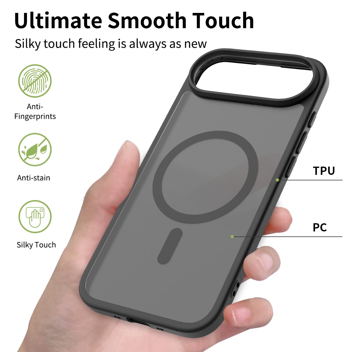 Husa de protectie pentru iPhone 17 Air, Omelivon, MagSafe, Incarcare Wireless, Antisoc, Margini Ridicate pentru Protectia Ecranului si a Camerelor, Negru