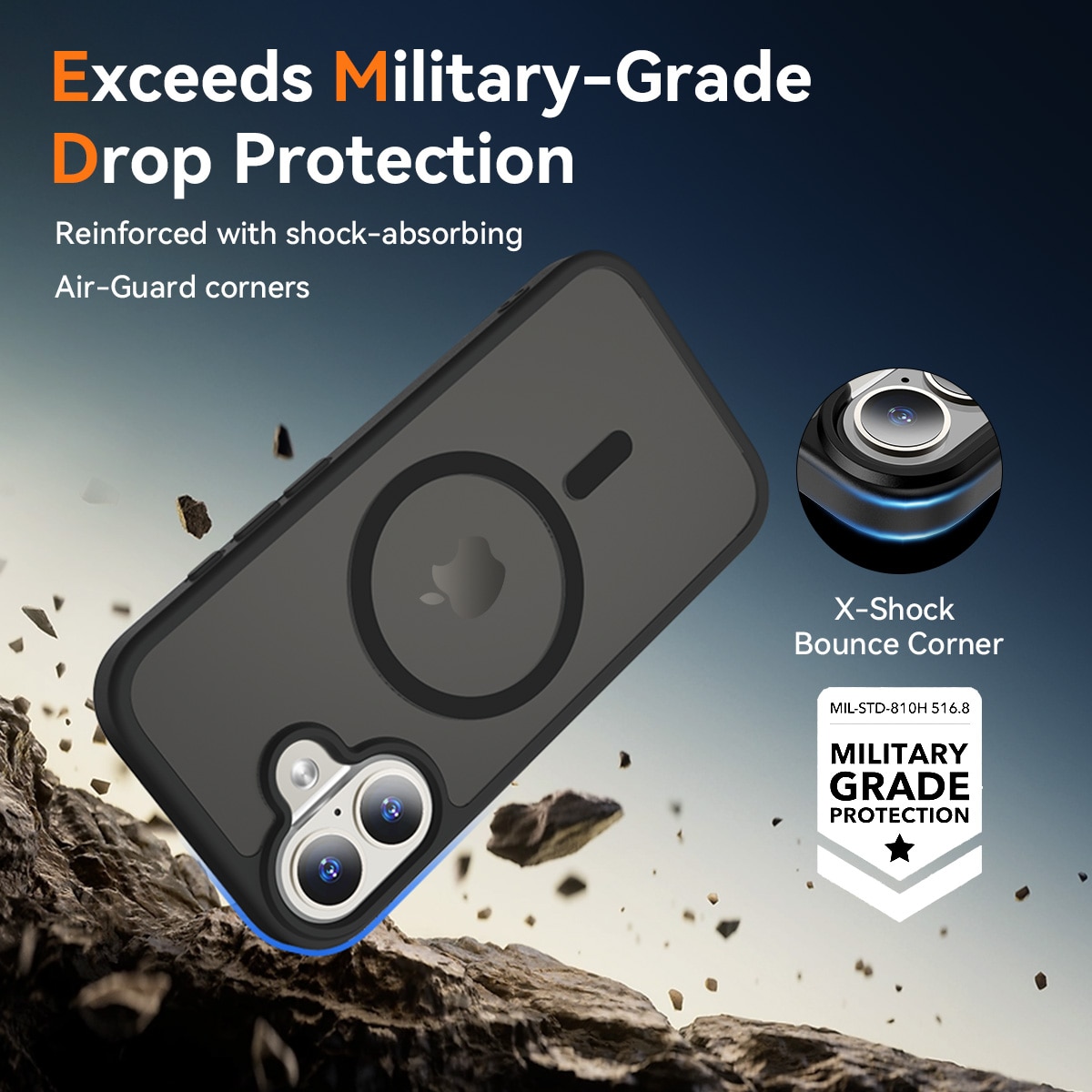 Husa de protectie pentru iPhone 17, Omelivon, MagSafe, Incarcare Wireless, Antisoc, Margini Ridicate pentru Protectia Ecranului si a Camerelor, Negru