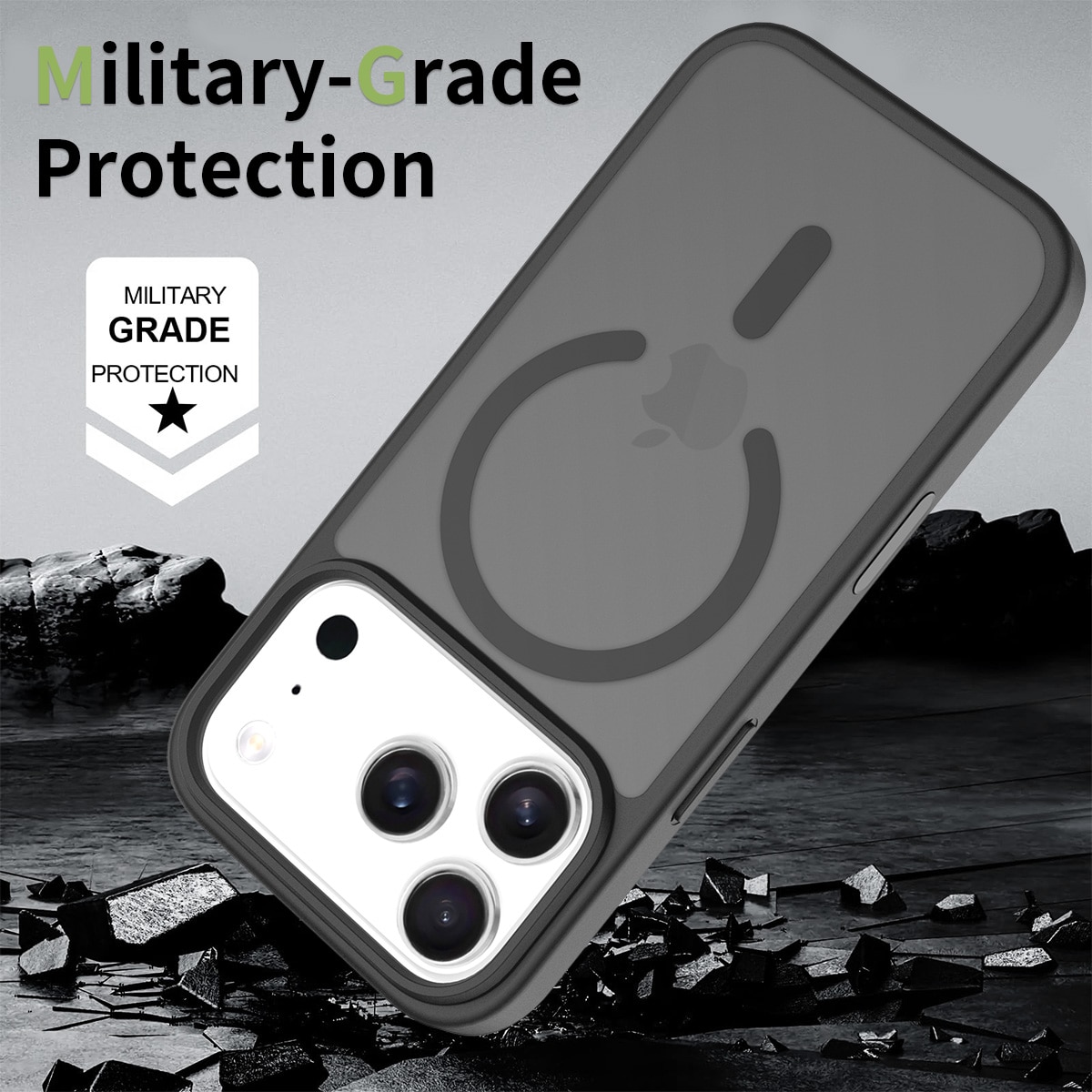 Husa de protectie pentru iPhone 17 Pro, Omelivon, MagSafe, Incarcare Wireless, Antisoc, Margini Ridicate pentru Protectia Ecranului si a Camerelor, Negru