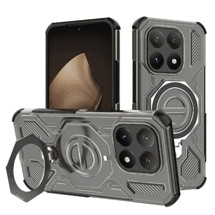 Husa pentru Xiaomi 15T, Antisoc, SKYDDAR INOVATION, Carbon Shield PRO, Magsafe, set cu sticker, Fumuriu