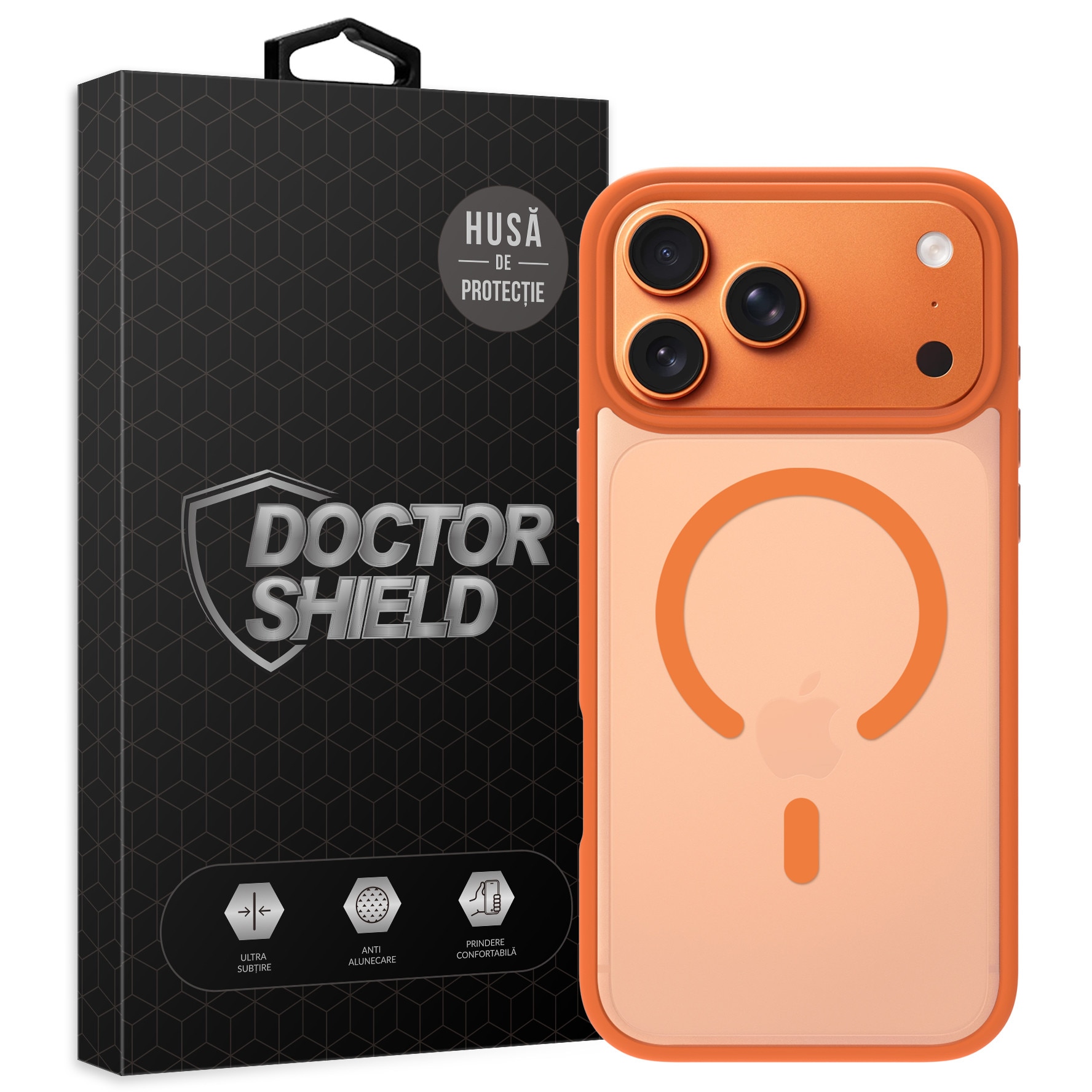 Husa de Protectie, Compatibila Apple iPhone 17 Pro Max, Doctor Shield Fantom, MagSafe - Portocaliu