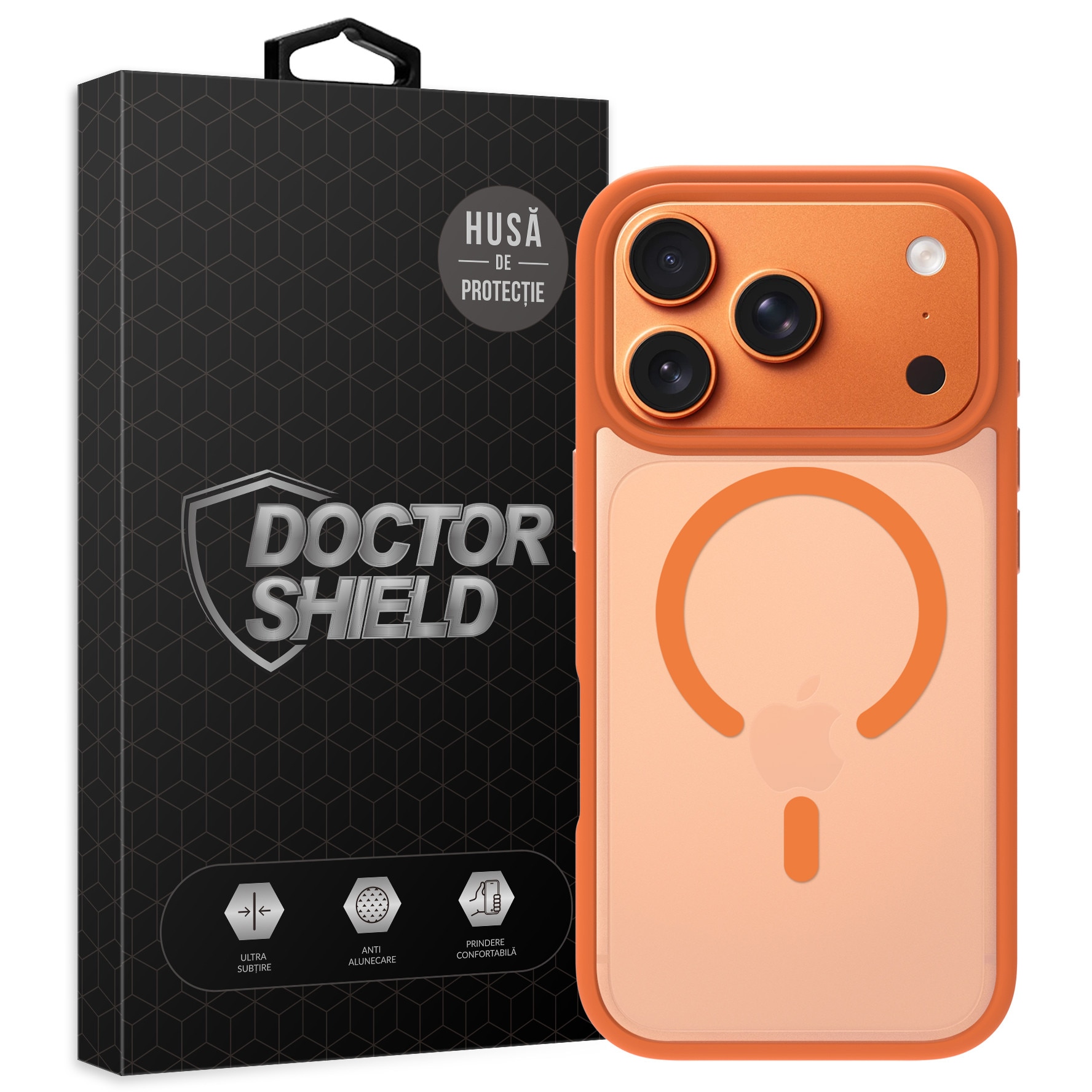 Husa de Protectie, Compatibila Apple iPhone 17 Pro, Doctor Shield Fantom, MagSafe - Portocaliu