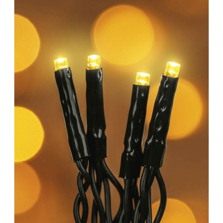 Instalatie lumini Craciun AB HOMES, 300 LED-uri, alb cald, 18.05 m, extensibila, cablu verde