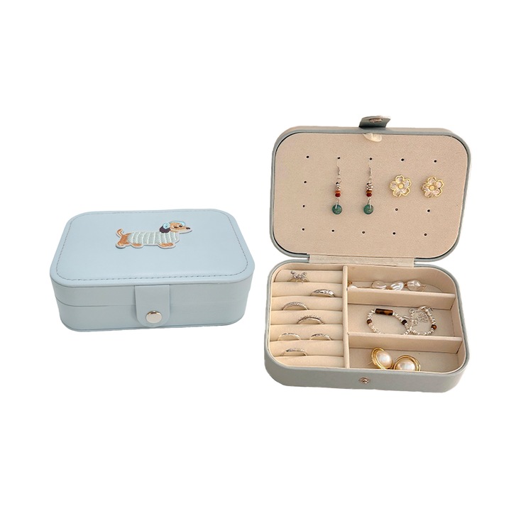 Cutie bijuterii, Dachshund, Usor de depozitat, albastra, Aspect dragut,16x11x5 cm