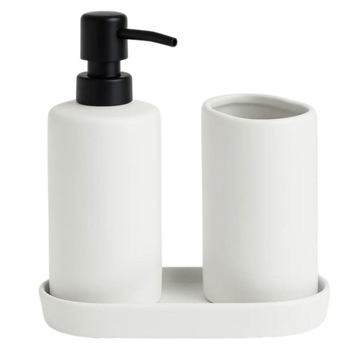 Set de baie PLY, dozator ceramic, cana si tava, alb - alb