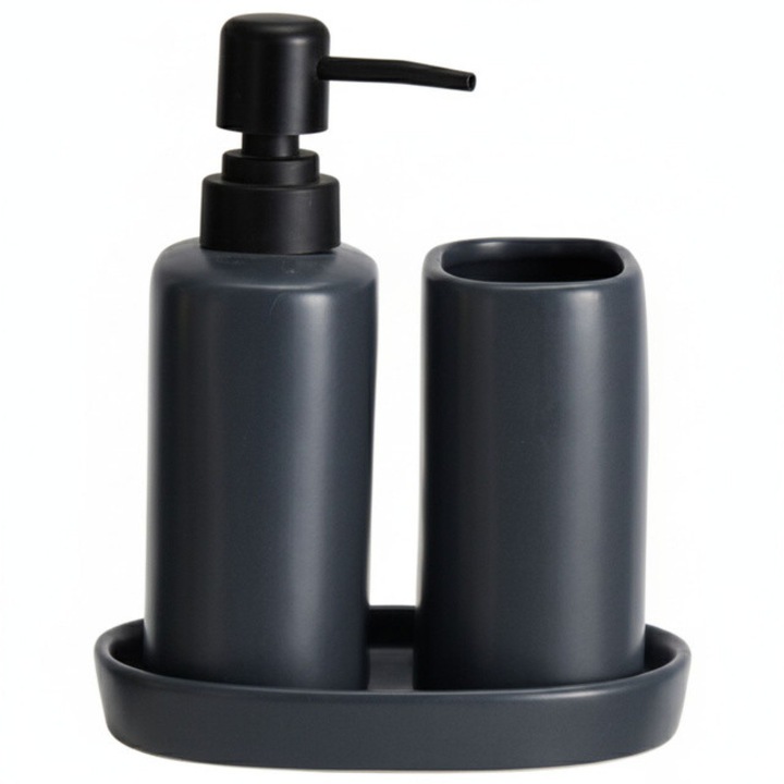 Set de baie PLY, dozator ceramic, cana si tava, negru - negru