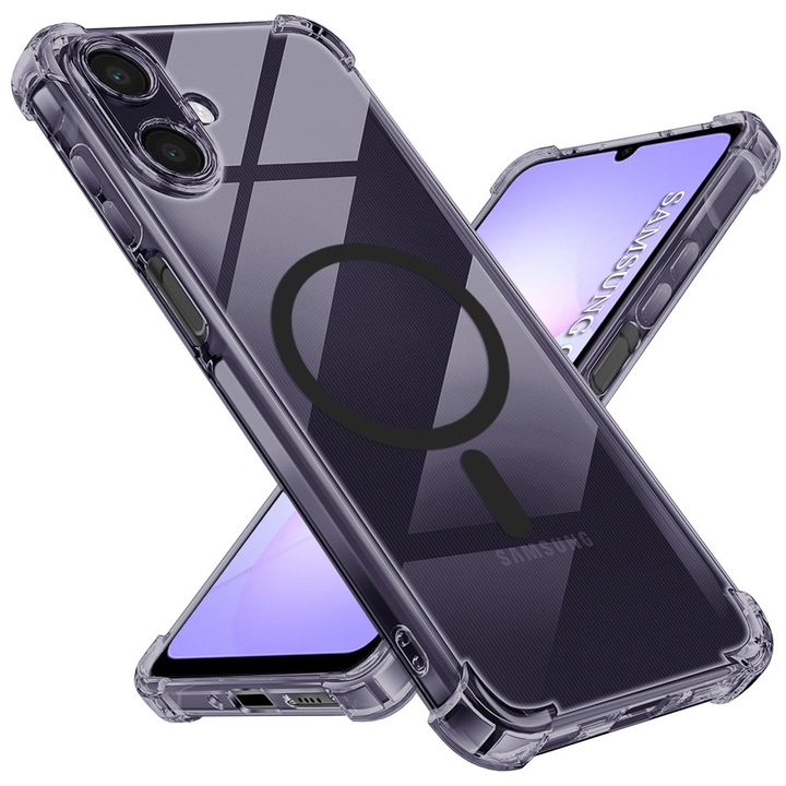 Кейс Clear MagSafe за Samsung Galaxy A07 4G, Ъгли с Airbag против удар, Тънък дизайн, Повишена защита, Опушено черно