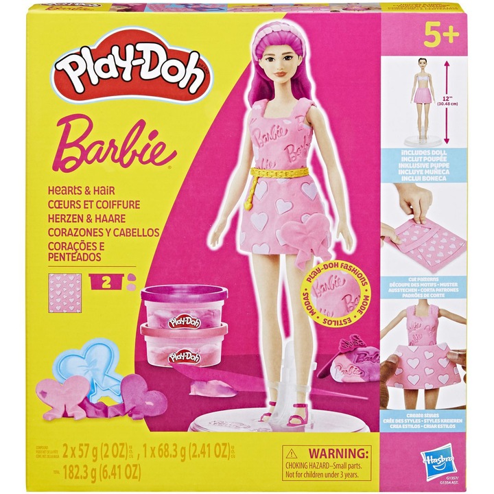 Set Play-Doh Barbie - Inimioare si coafuri, cu papsusa inclusa