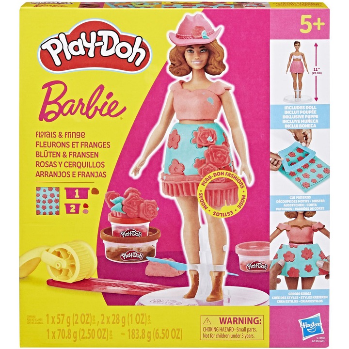 Комплект Play-Doh Barbie, Модни творения с цветя и ресни, Включена кукла