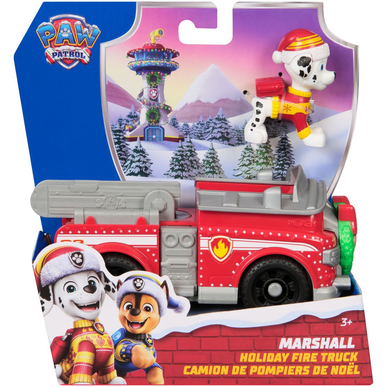 Set figurina si vehicul Paw Patrol - Marshall, cu accesorii de Craciun