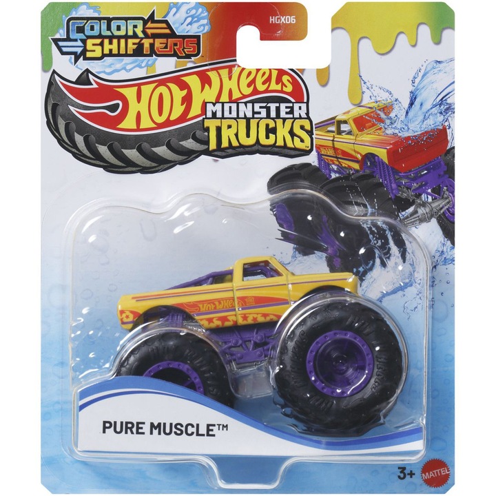 Hot Wheels Monster Trucks kisautó - Color Shifters, Pure Muscle, 1:64