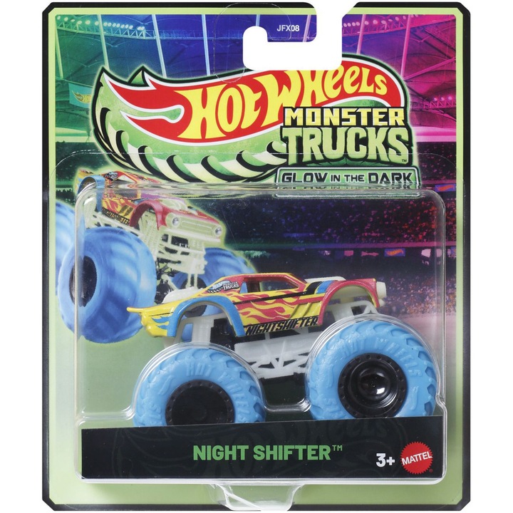 Hot Wheels Monster Truck kisautó - Glow in the Dark, Night Shifter, 1:64 méretarány