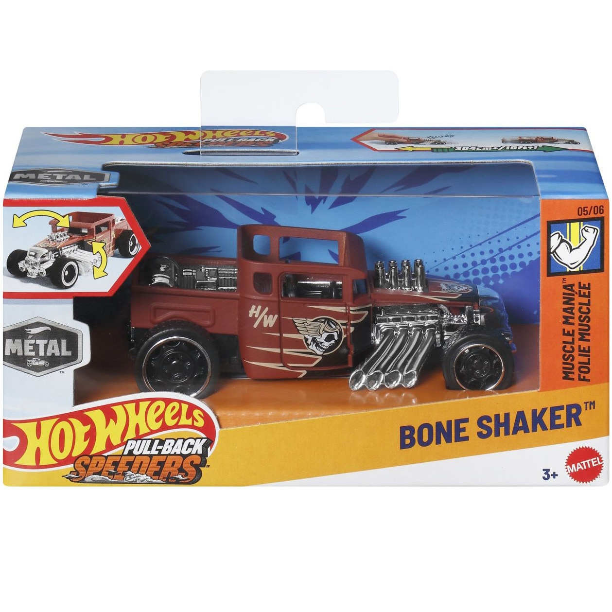 Masinuta Hot Wheels Pull Back - Bone Shaker, 1:43 - eMAG.ro