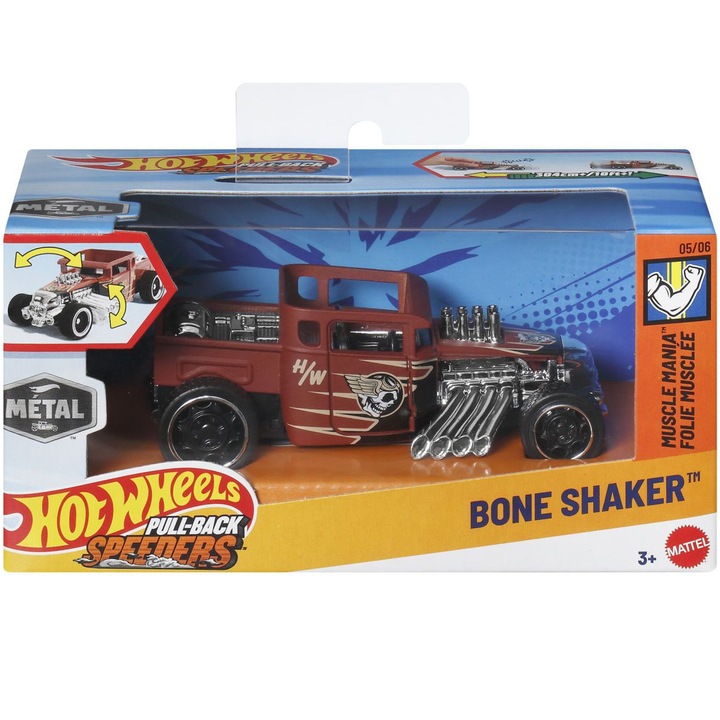Hot Wheels Visszahúzós Kisautó - Bone Shaker, 1:43