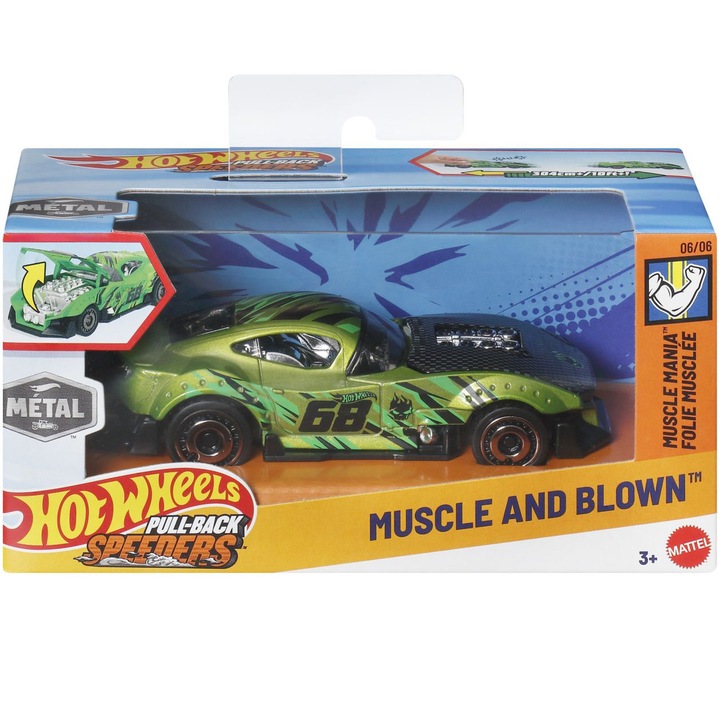 Masinuta Hot Wheels Pull Back - Muscle and Blown, 1:43