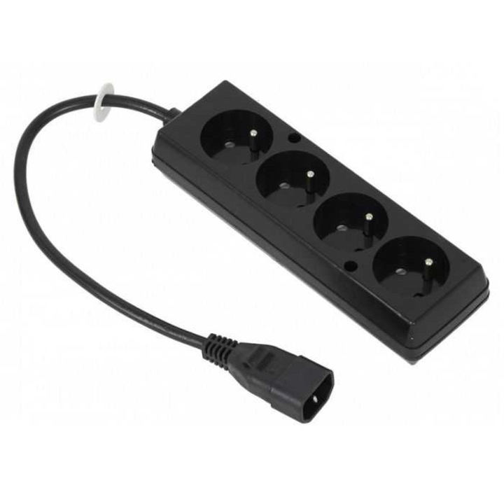 Tápkábel adapter IEC C14 - 4x Schuko, 0.3m, fekete