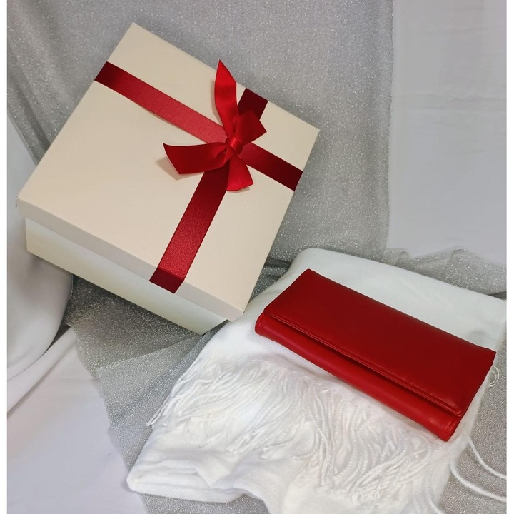 Set cadou sal din cașmir și portofel din piele naturală, negru, dimensiune universală