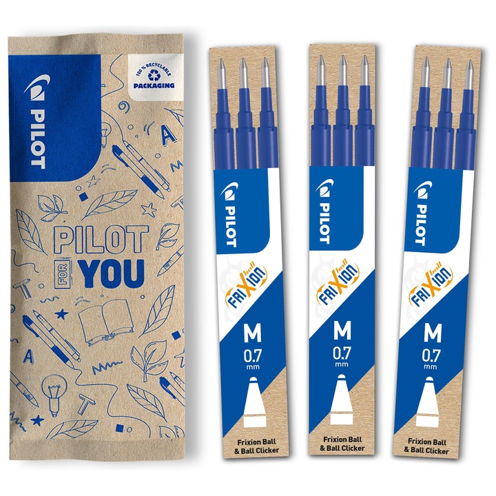 Rezerve Pilot Frixion 0.7, 9 bucăți, albastru, mine medie