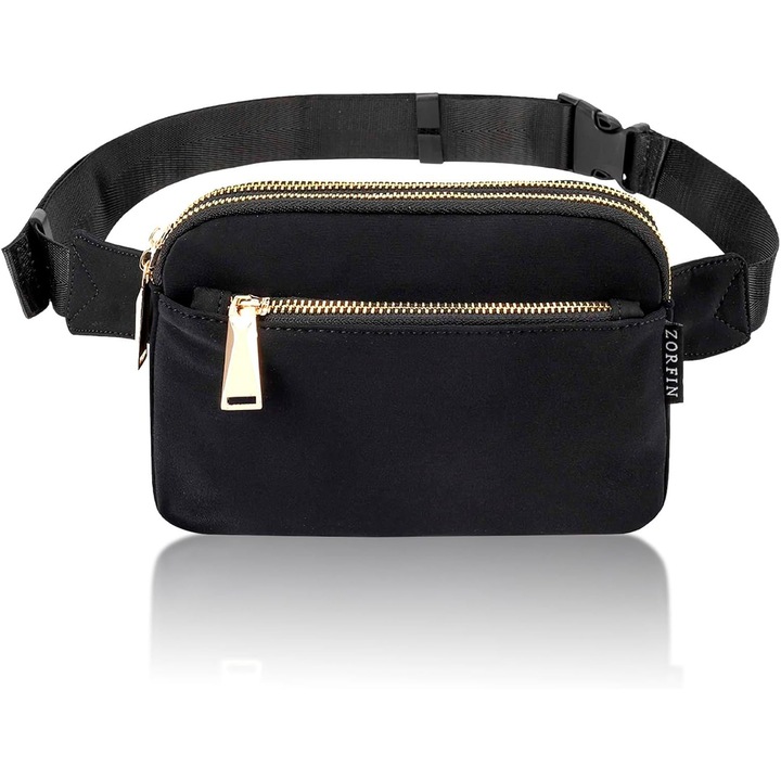 Sporttáska, 3 cipzáras zseb, vízálló anyag, fekete