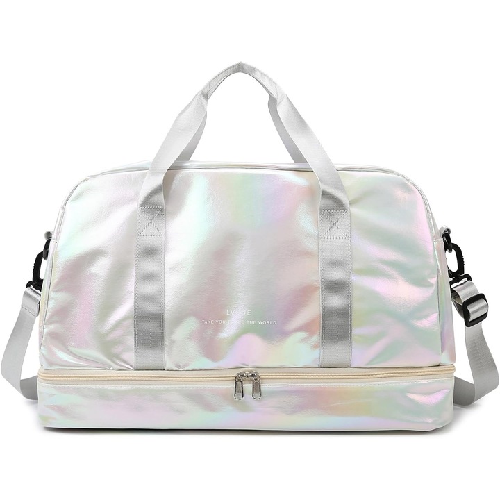 Sporttáska, cipőtartó rekesz, vízálló anyag, fehér, 51x31x26cm