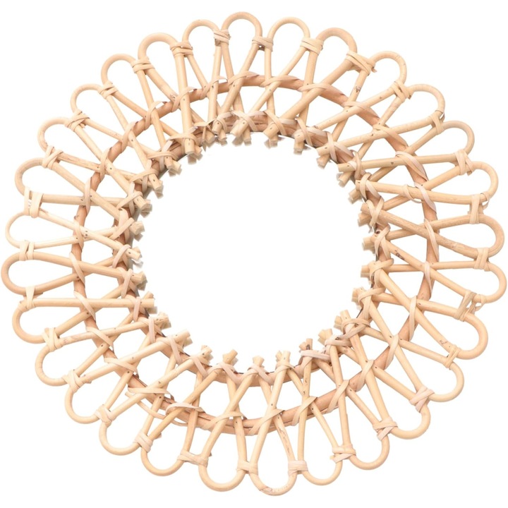 Rattan dekoratív tükör, északi stílusú, kézzel készített design, 30x30cm, többszínű