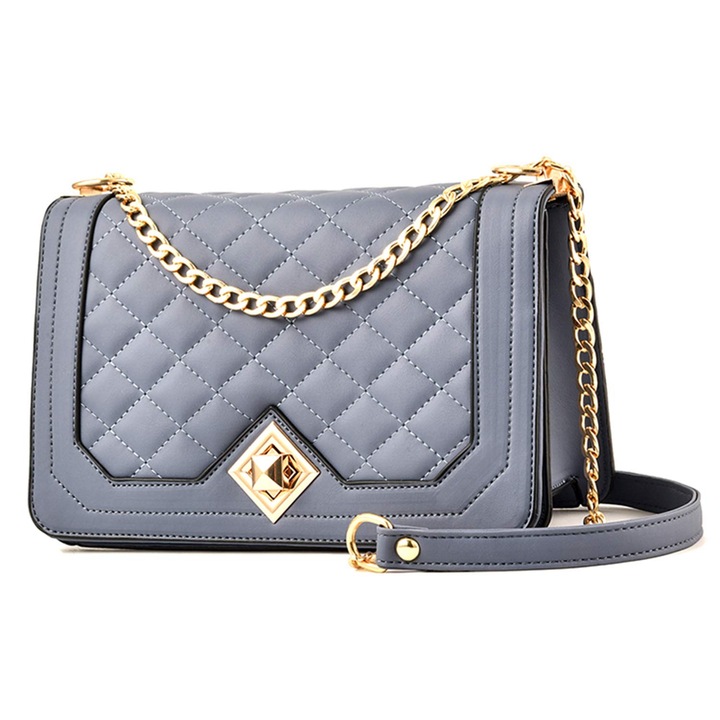 Дамска чанта през рамо, модел с лъскава текстура, размери