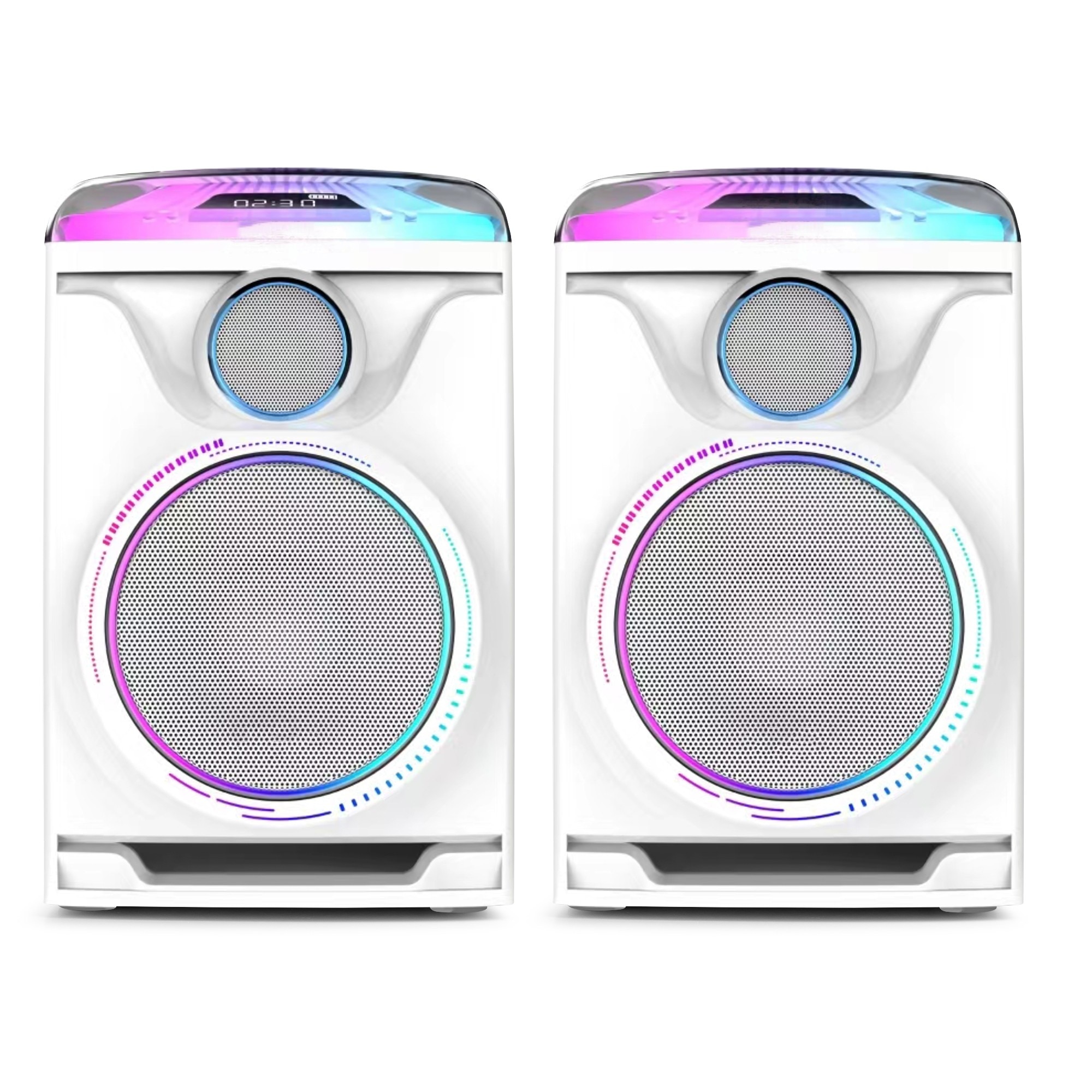 Set 2 boxe amplificate cu LED, 5.25", 120W, Bluetooth/USB, alb, Fenton TRACK2.0