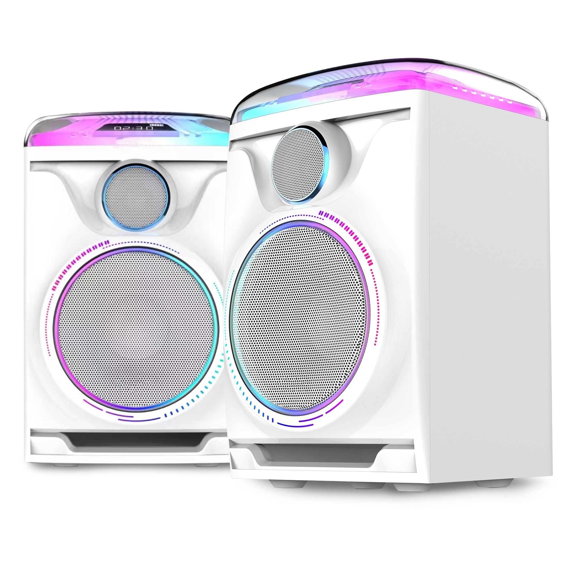 Set 2 boxe amplificate cu LED, 5.25", 120W, Bluetooth/USB, alb, Fenton TRACK2.0