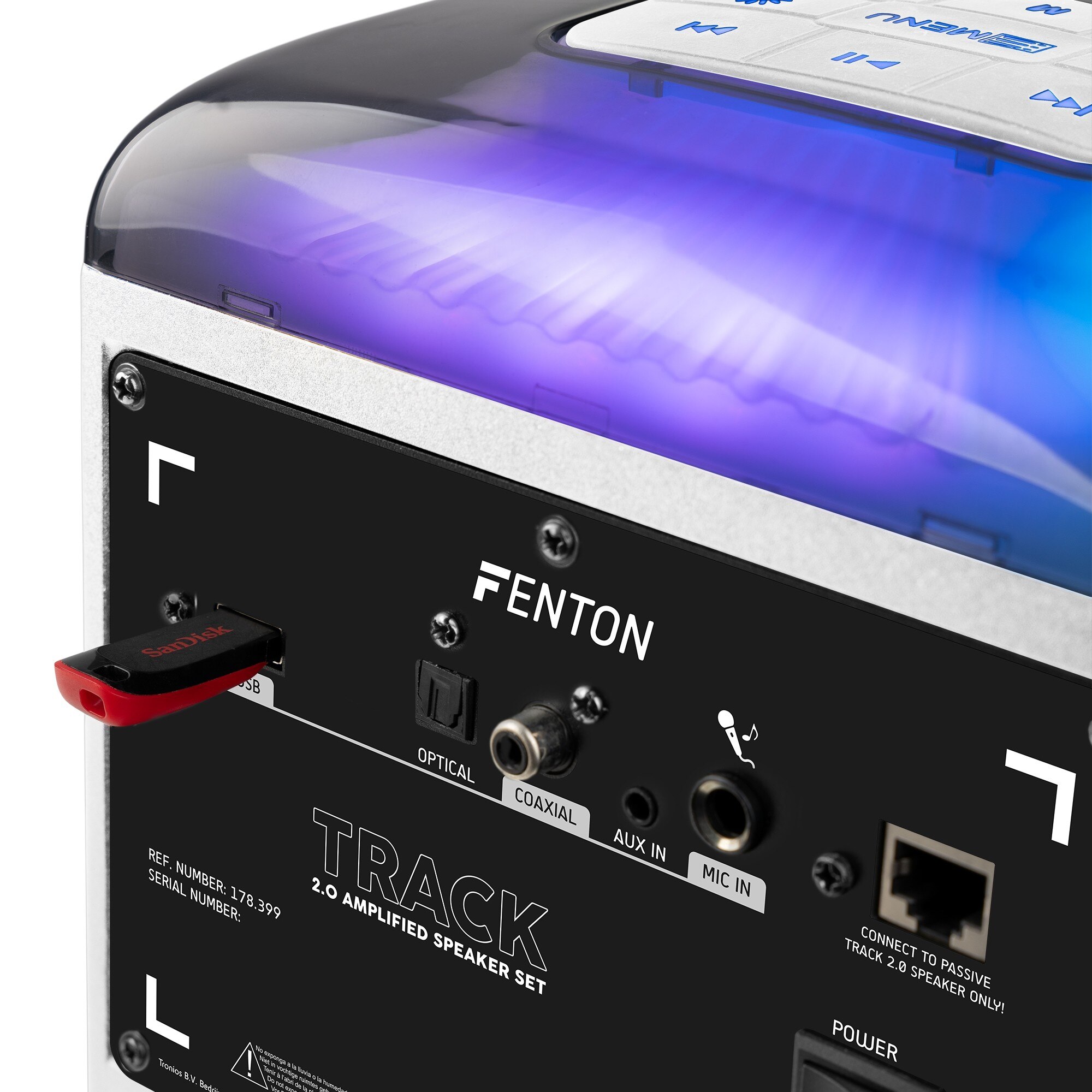 Set 2 boxe amplificate cu LED, 5.25", 120W, Bluetooth/USB, alb, Fenton TRACK2.0