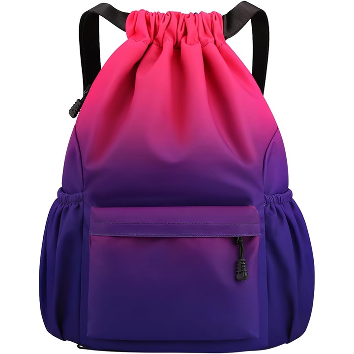 Sporttáska, nagy, húzózsinórral, vízálló nylon, piros-kék, 47x34cm