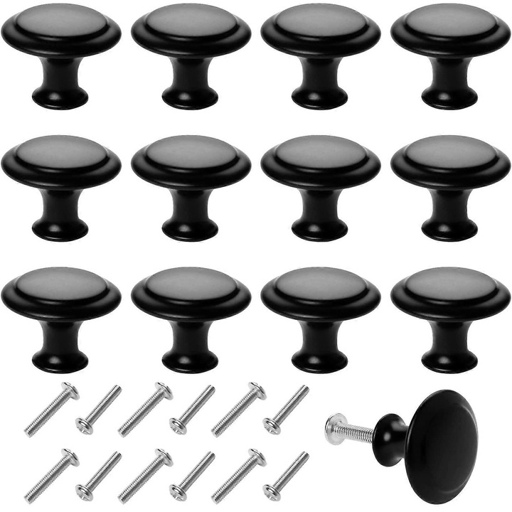 Set 12 butoane pentru dulapuri, negru, 1.1cm