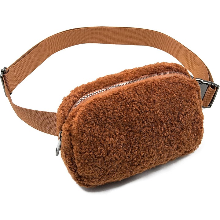 Sporttáska, fleece modell, nagy kapacitású, állítható pánt, barna színű