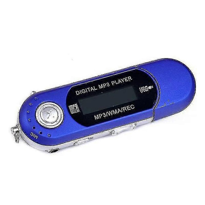 MP3 digitális mini hordozható USB lejátszó, TF SD kártya támogatás, FM rádió, kék, 95x26x16mm