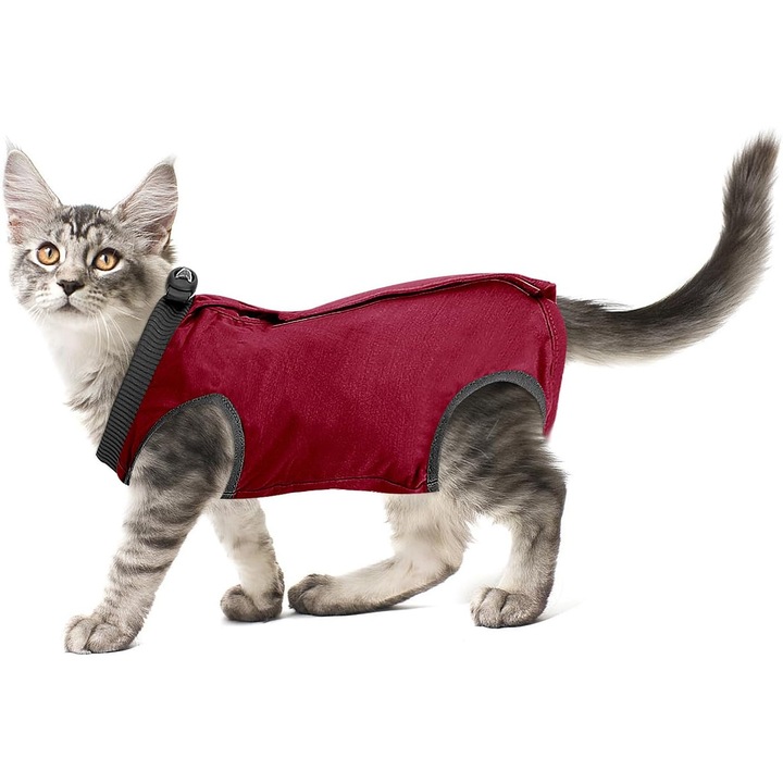 Костюм за възстановяване на котки, алтернатива на Е-яка, червен, регулируем размер