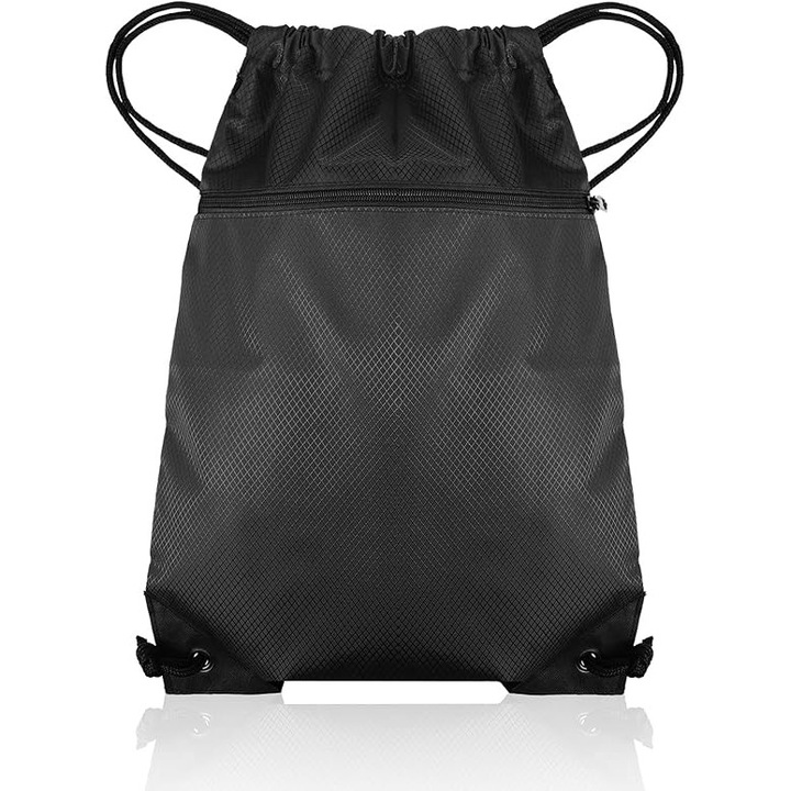 Sporttáska húzózsinórral, fekete, vízálló, nagy űrtartalmú, könnyen tisztítható
