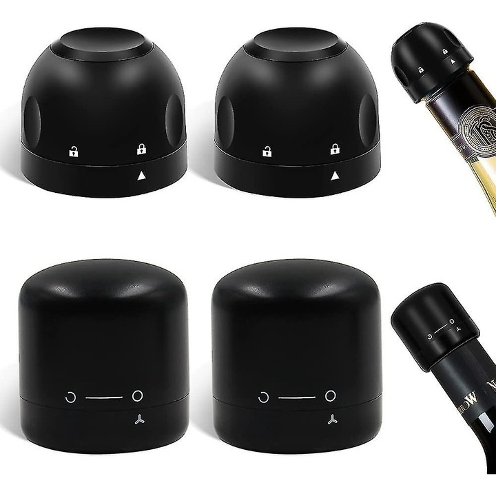 Set de 4 dopuri pentru sticle, dopuri reutilizabile pentru sampanie cu capac cu surub, multicolor, dimensiuni variate