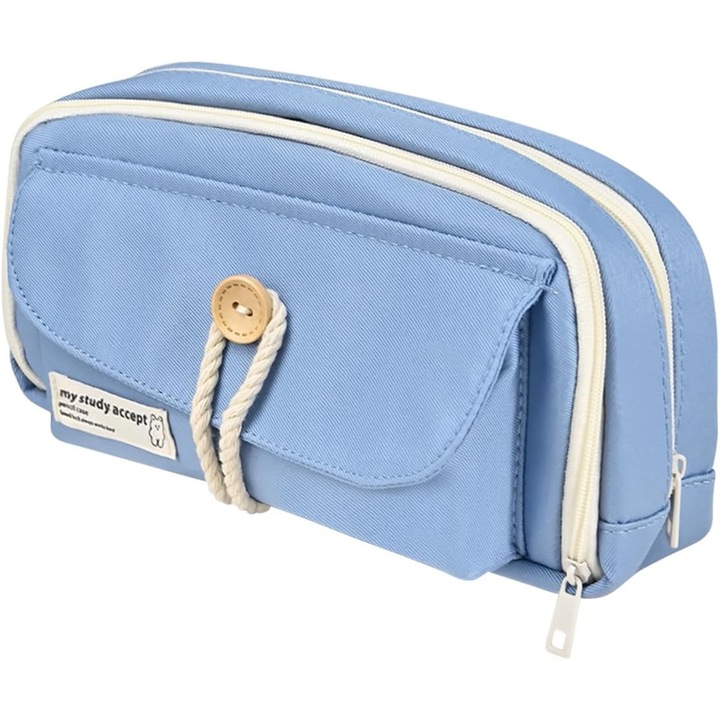 Penare, 3 compartimente, material canvas, albastru, 23x8x12cm