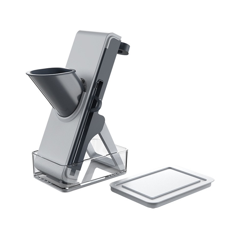 Feliator manual pentru legume, 4 moduri de taiere, gri-albastru, dimensiuni compacte