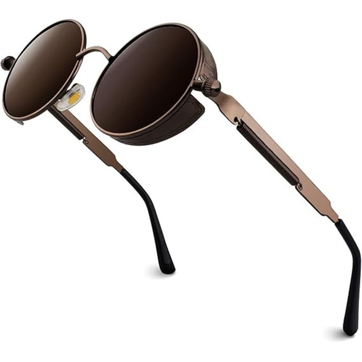 Ochelari de soare retro steampunk, protectie UV, lentile polarizate, maro, unisex