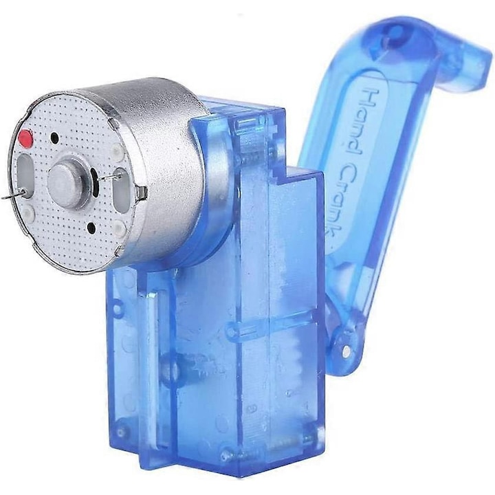Generator electric mini cu manivela, 6V, carcasa acrilica transparenta albastra