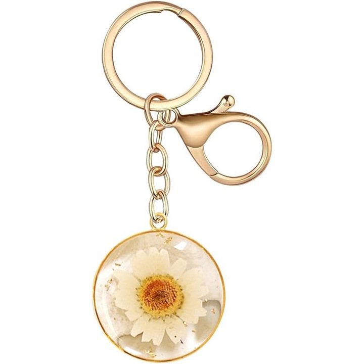 Valódi virág kulcstartók, 6 darabos szett, 3 cm, rozsdamentes, hipoallergén, többszínű