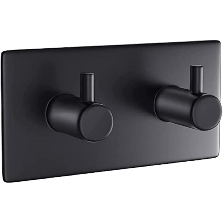 Suporturi pentru prosoape, negru, design simplu, autoadeziv, 304 otel inoxidabil, set de 2 bucati