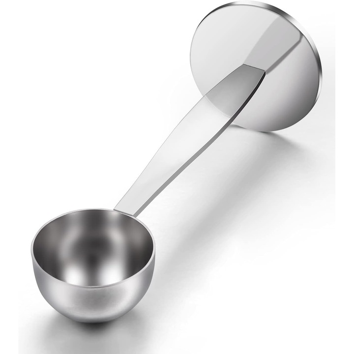 Lingura de cafea din otel inoxidabil 2 in 1 cu tamper, design ergonomic, multifunctional, 15ml