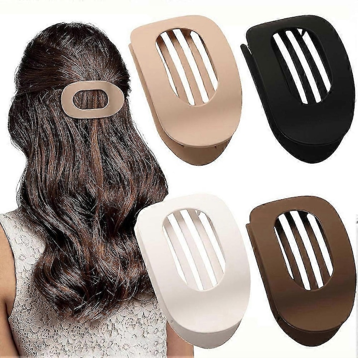 Agrafe de par plate, set, alb, pentru femei si fete, design curbat, material acrilic, prindere puternica