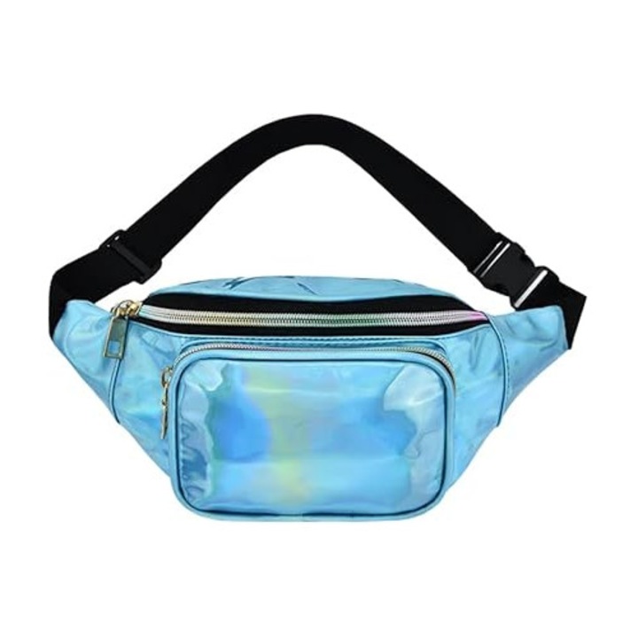 Sportos övtáska, vízálló, holografikus design, nagy kapacitású, kék, állítható méretek