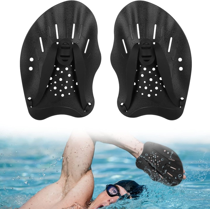 Set de palete de inot, ajustabile, pentru antrenament, negru