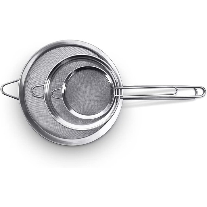 Set de strecuratoare din inox, 3 bucati, 7x7cm, 12x12cm, 18x18cm, cu maner ergonomic