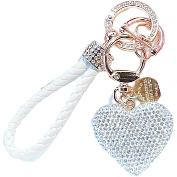 Gyémánt kulcstartó, szív és csillag alakú, szett, fehér